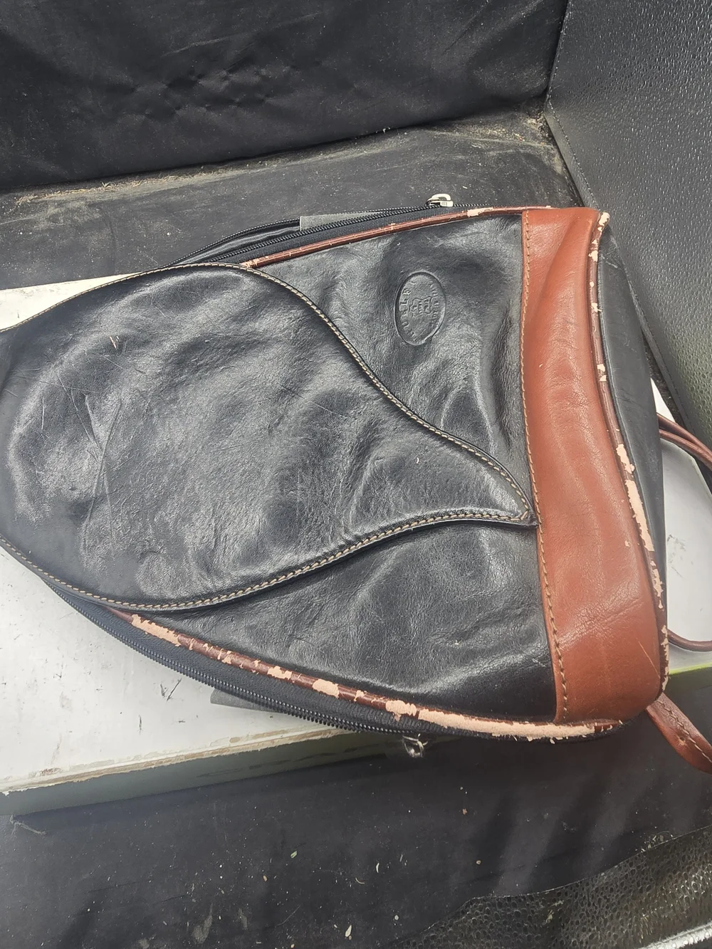 Black Leather Men’s Messenger Bag with Embossed Logo